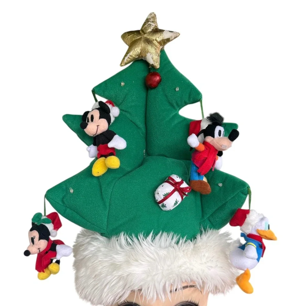 Disney Parks Mickey Mouse Christmas Tree Plush Hat Disneyland Holiday Green Star